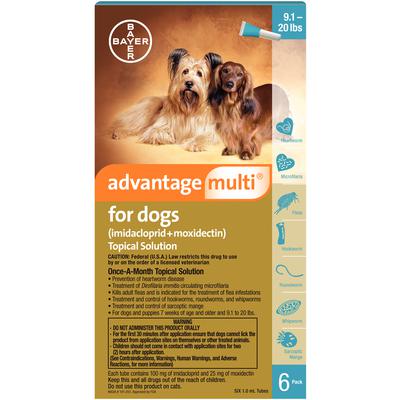 Advantage Multi Topical Solution For Dogs, Teal 9.1-20 lbs, 6 Treatments Each